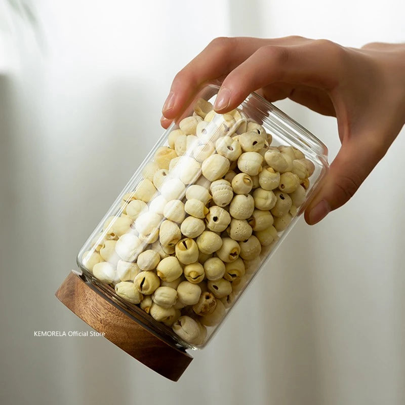 Prepora PureSeal Glass Storage Canister with Wooden Lid – Airtight Kitchen Organization Jar