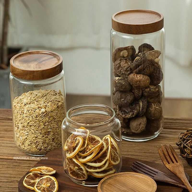Prepora PureSeal Glass Storage Canister with Wooden Lid – Airtight Kitchen Organization Jar