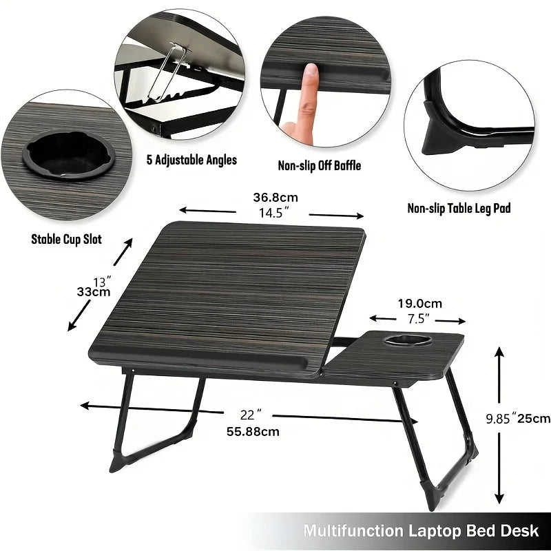 Portable Bed & Sofa Laptop Table – Foldable Breakfast Tray with Cup Holder for Work, Study & Relax