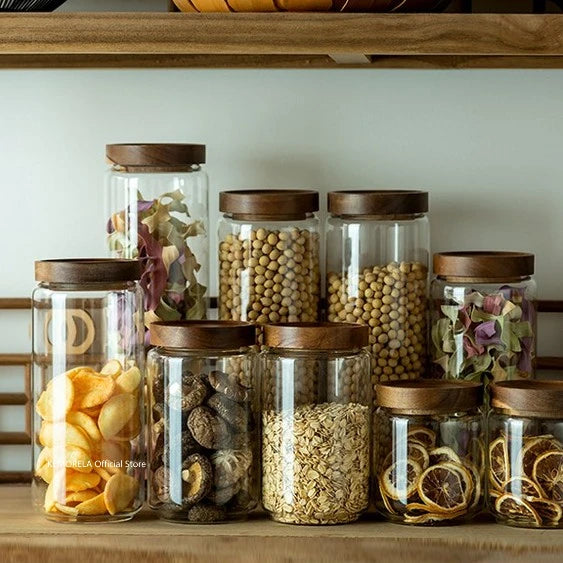 Prepora PureSeal Glass Storage Canister with Wooden Lid – Airtight Kitchen Organization Jar