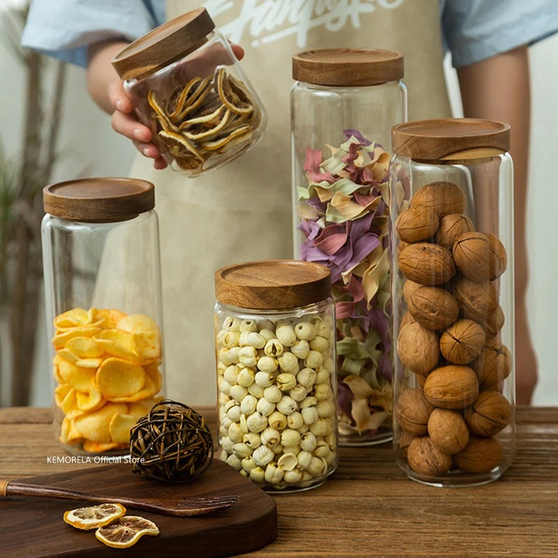 Prepora PureSeal Glass Storage Canister with Wooden Lid – Airtight Kitchen Organization Jar