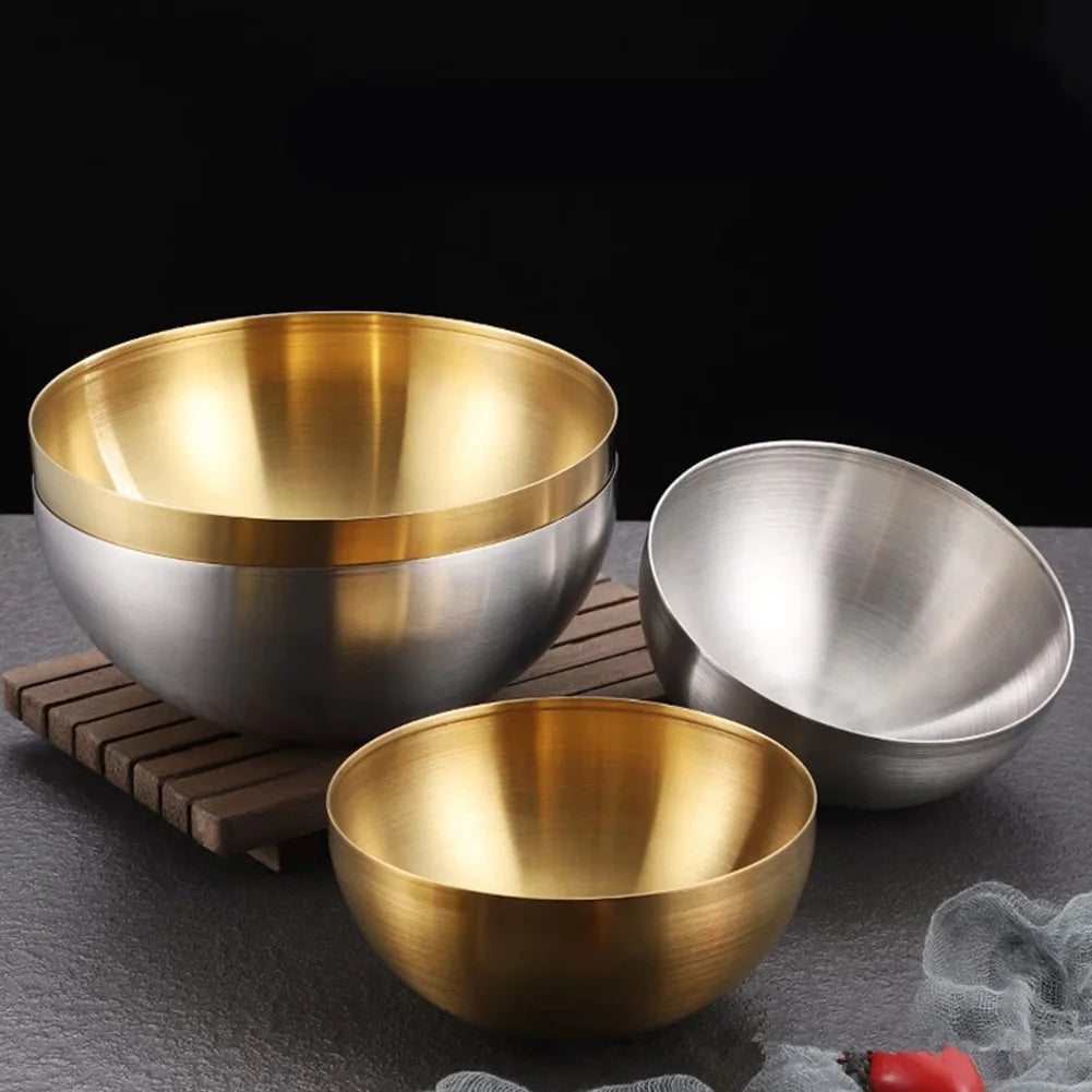 Premium Stainless Steel Mixing Bowl Modern Gold & Silver Kitchen Salad & Serving Bowl